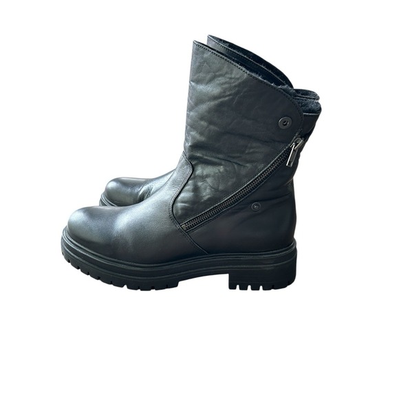 Avellini Shearling Lined Leather Boots Fold Down Black Lug Sole EU 40 USA 9 - Picture 6 of 10